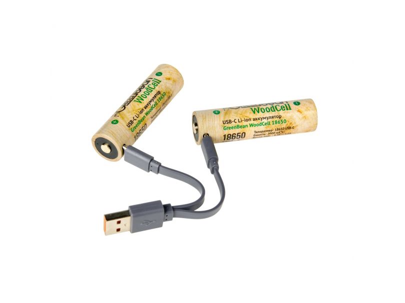 Аккумулятор GreenBean WoodCell 18650 зарядка USB-C (набор 2 шт)