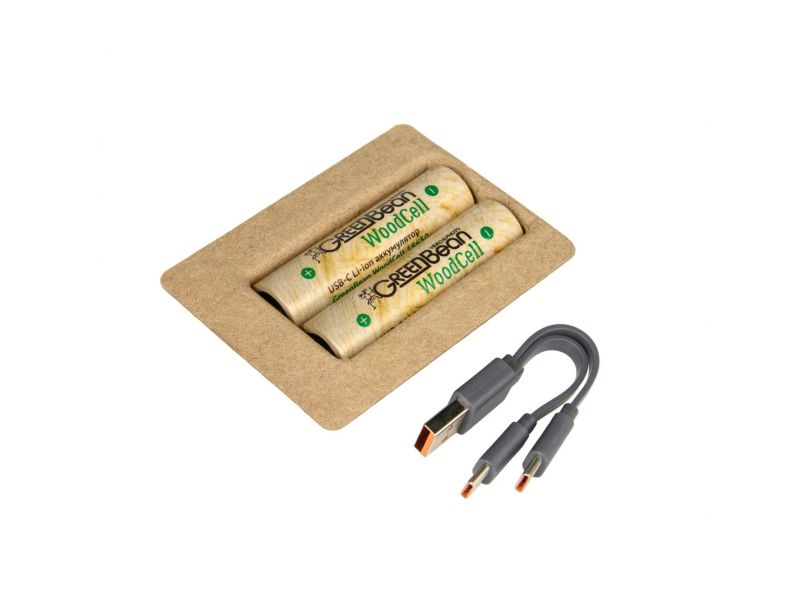 Аккумулятор GreenBean WoodCell 18650 зарядка USB-C (набор 2 шт)