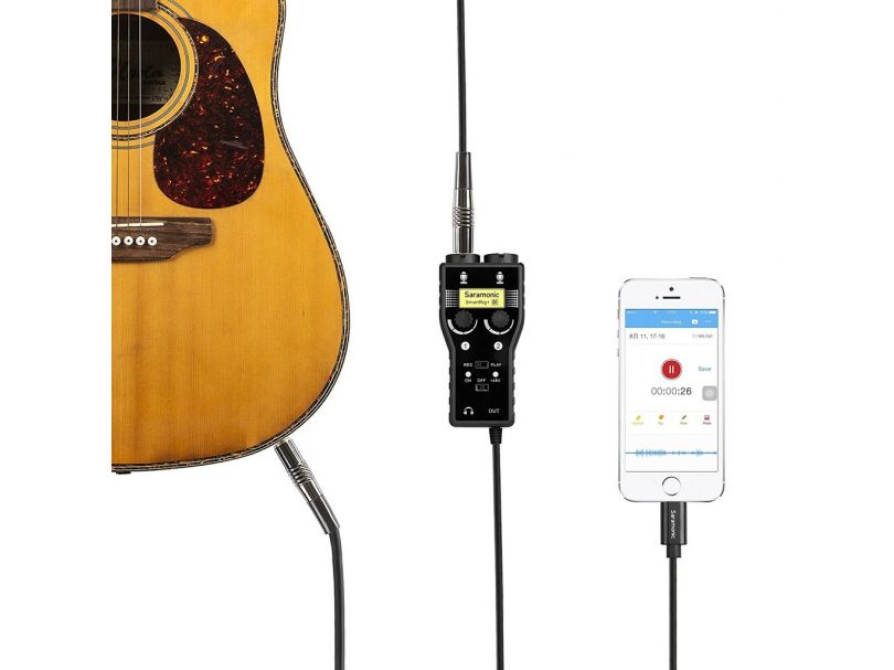 Адаптер Saramonic SmartRig+ Di для микрофона и гитары двухканальный на Apple Lightning Audio